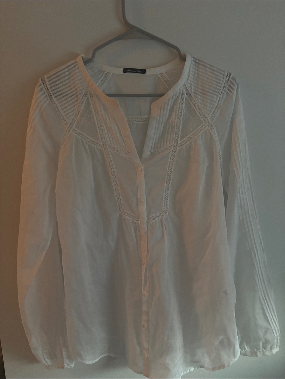 Massimo Dutti White Button-Front Lace Trim Blouse
